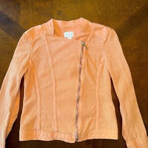 Chicos Womens Moto Style Diagonal Full Zip Jacket Peach Coral Size 0 4 Small